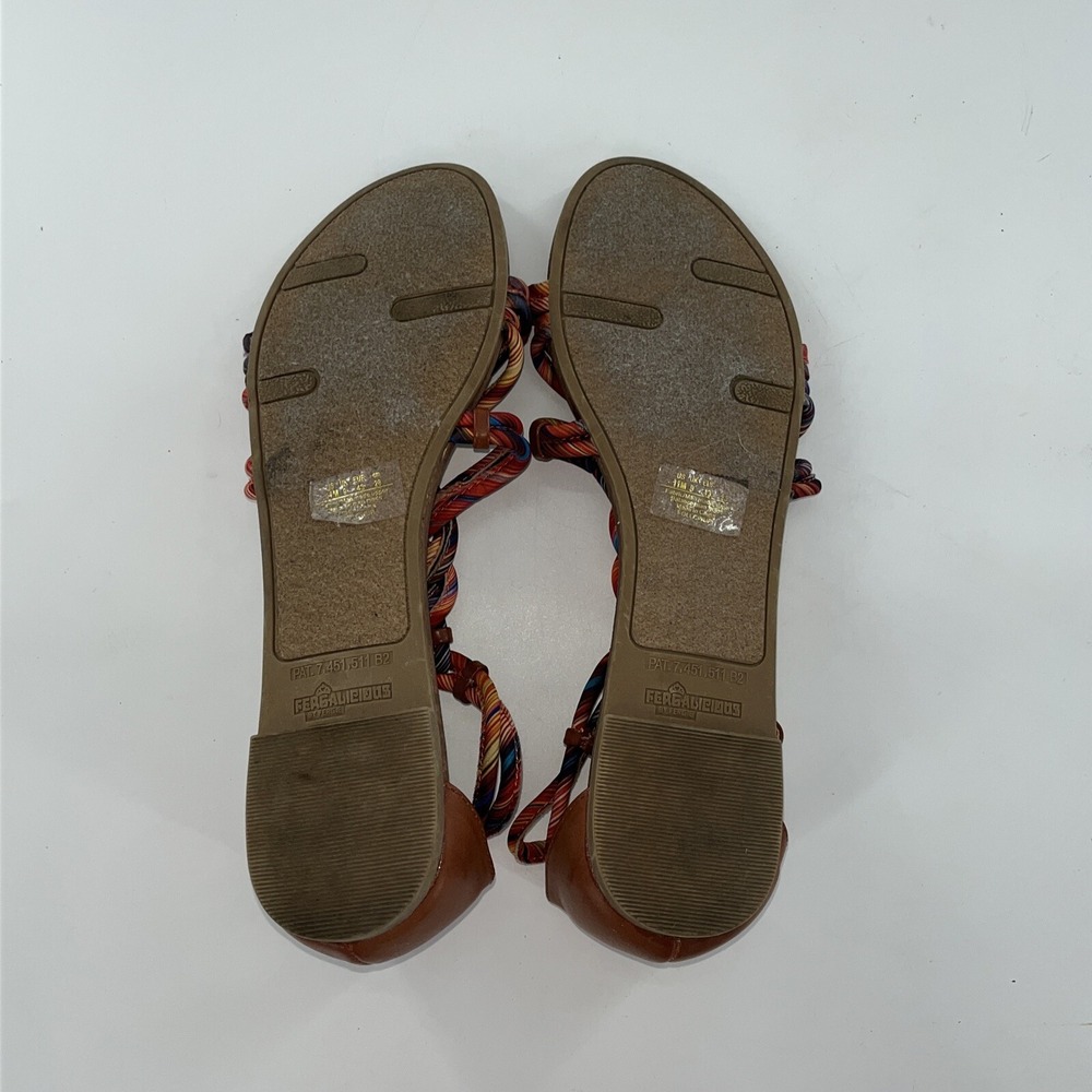 Gladiator T Strappy Sandal Womens 11 M Flat Striped Buckle Braided Fergalicious - Picture 14 of 15